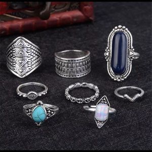 🐘NWT 8 piece Blue Turquoise Knuckle Ring Set